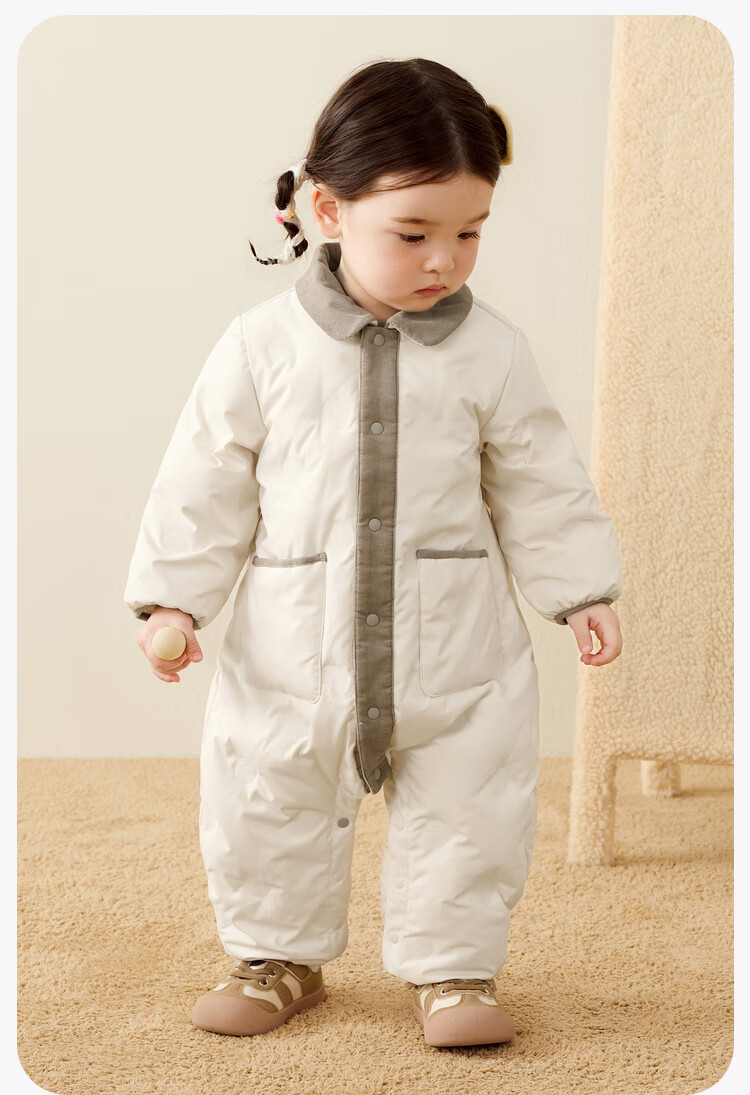 Minibala Mini Egg Puff Bala Down Jumpsuit Unisex Toddler Baby Cute Lapel Winter Lightweight Jacket 1