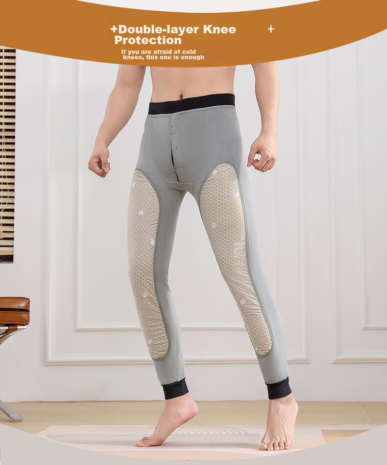 LangSha Thermal Underwear for Men [2025 Autumn New Arrival], Inner-Lined Fleece-Lined Thick Base Layer Pants, Northeast Large Size down Knee-Protecting Cotton Pants 5