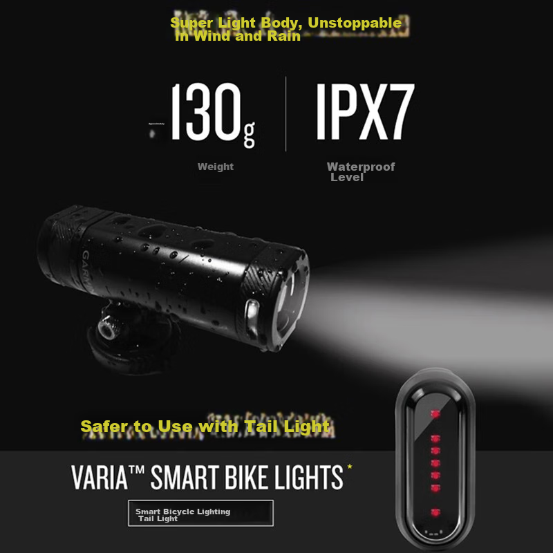 GARMIN Bicycle Smart Headlight, USB Rechargeable, Auto-Adjusting Front Light for Night Riding, High Beam, Varia UT800, Black