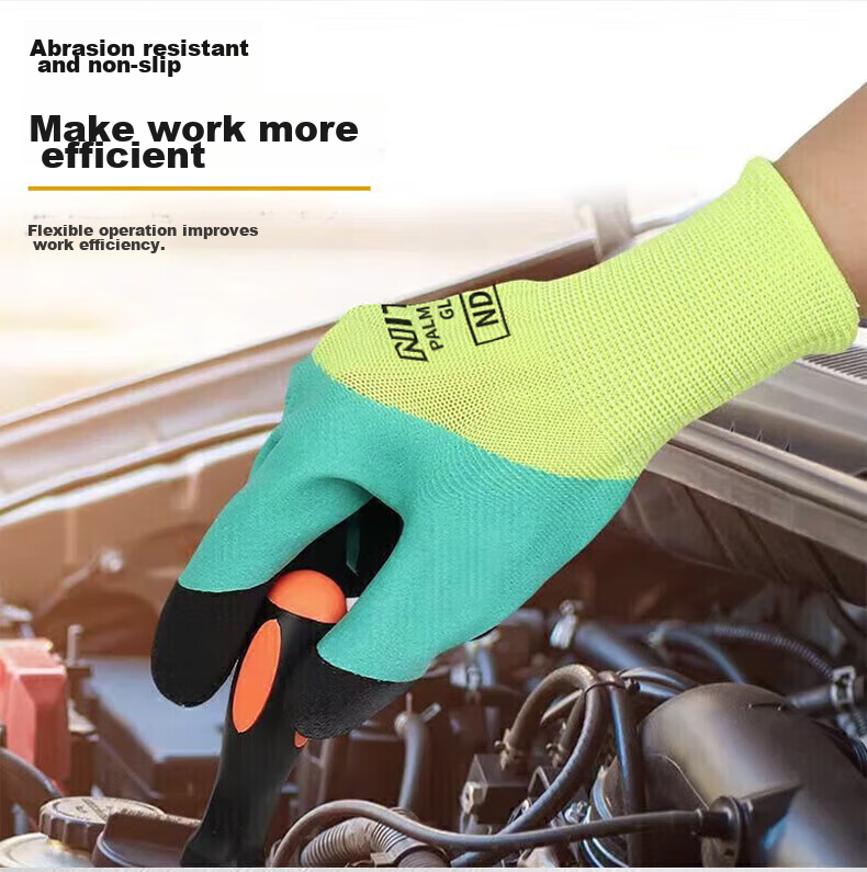 SHENGLI Work Gloves, Gardening Gloves, Wear-Resistant, Non-Slip, Thin, Latex-Coated, Highly Elastic, Breathable Rubber Gloves, for Handling And Work, ND150S, 12 Pairs 16