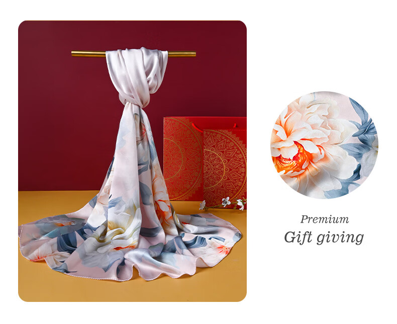 Hangsilu Silk Scarf, Women's Brooch Set, Shawl, Mulberry Silk, Birthday Gift, High-End Mid-Autumn Festival Gift for Mom, Wife, Elders 15