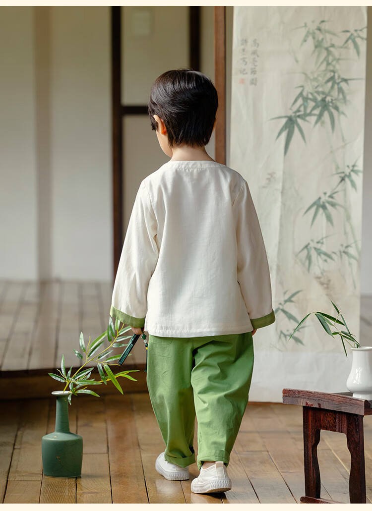 Menghu Zhujing Hanfu Boys' 2026 New Style Chinese-Style Children's Traditional Costume Graduation Performance Top, Off-White, Size 100 19