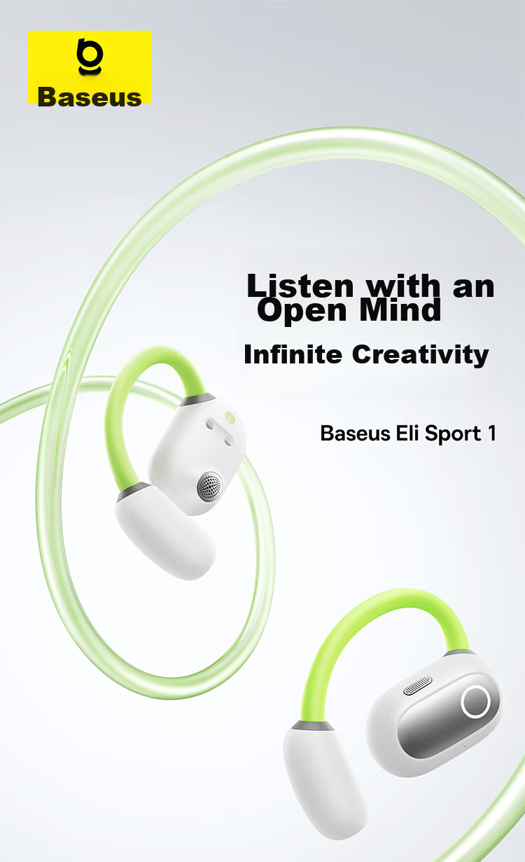 BASEUS Eli Bluetooth Headphones, Over-Ear Open-Style Comfortable Non-In Sports Running Noise-Cancelling Business Suitable for Huawei Xiaomi, White 2