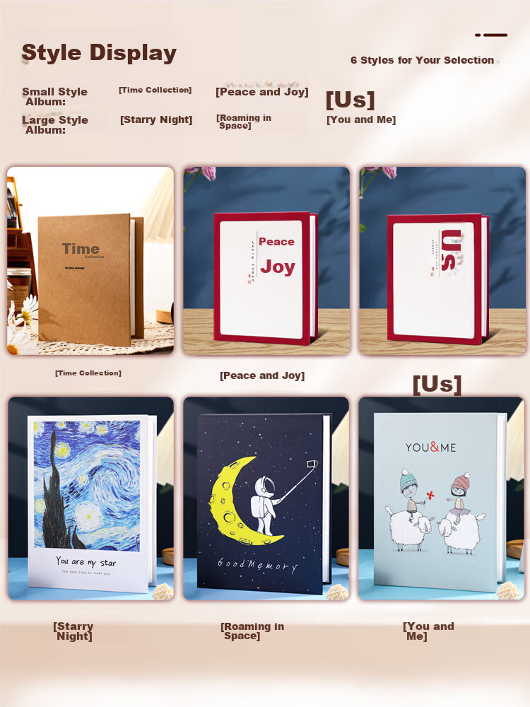 Longe 6-Inch Photo Album, Insert-Style Album, Laminated, Large Capacity, Children's Growth Record, Couple's Promise Record Album, Shiguangji Paper Cover 100 Cards - Vertical Photo Book 6