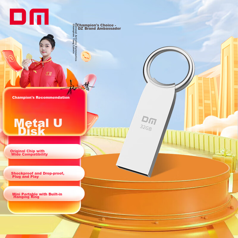 DM Daimai 32GB USB2.0 Flash Drive, Metal PD175, Silver, Compact Portable Metal Car Waterproof Shockproof Computer USB Drive, Tender Bid Small USB Flash Drive