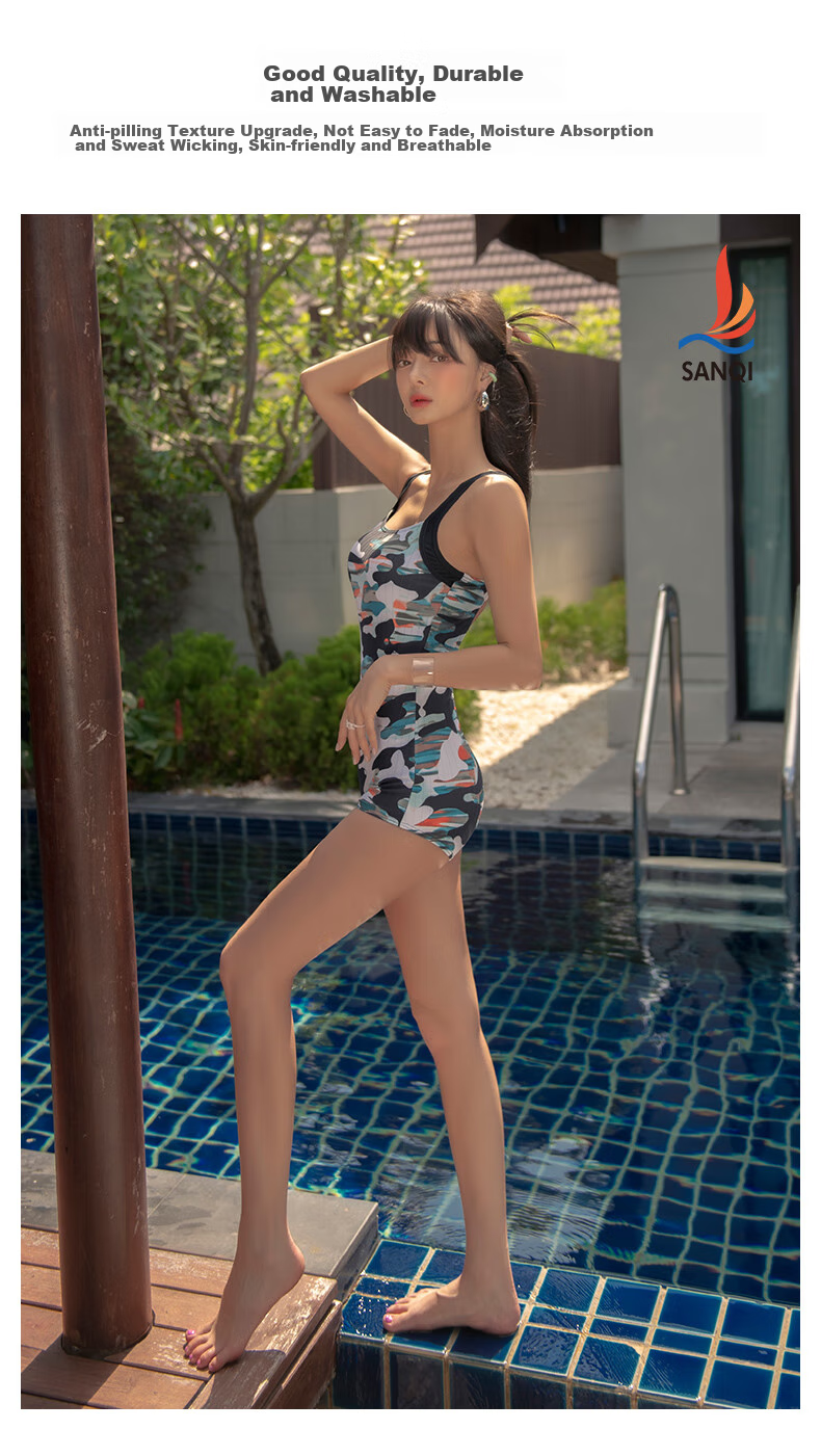 Sanqi Conservative One-Piece Swimsuit for Women with Boyshort Bottom, Professional Training Swimwear for Hot Springs And Sports, Plus Size 24050 Floral Pattern L 6