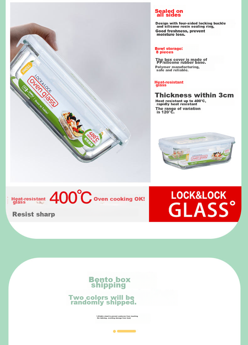 LOCK&LOCK Large Capacity Heat-Resistant Sealed Glass Food Storage Container, Lunch Box for Snacks And Fruits, with Lunch Bag, 750ml 5