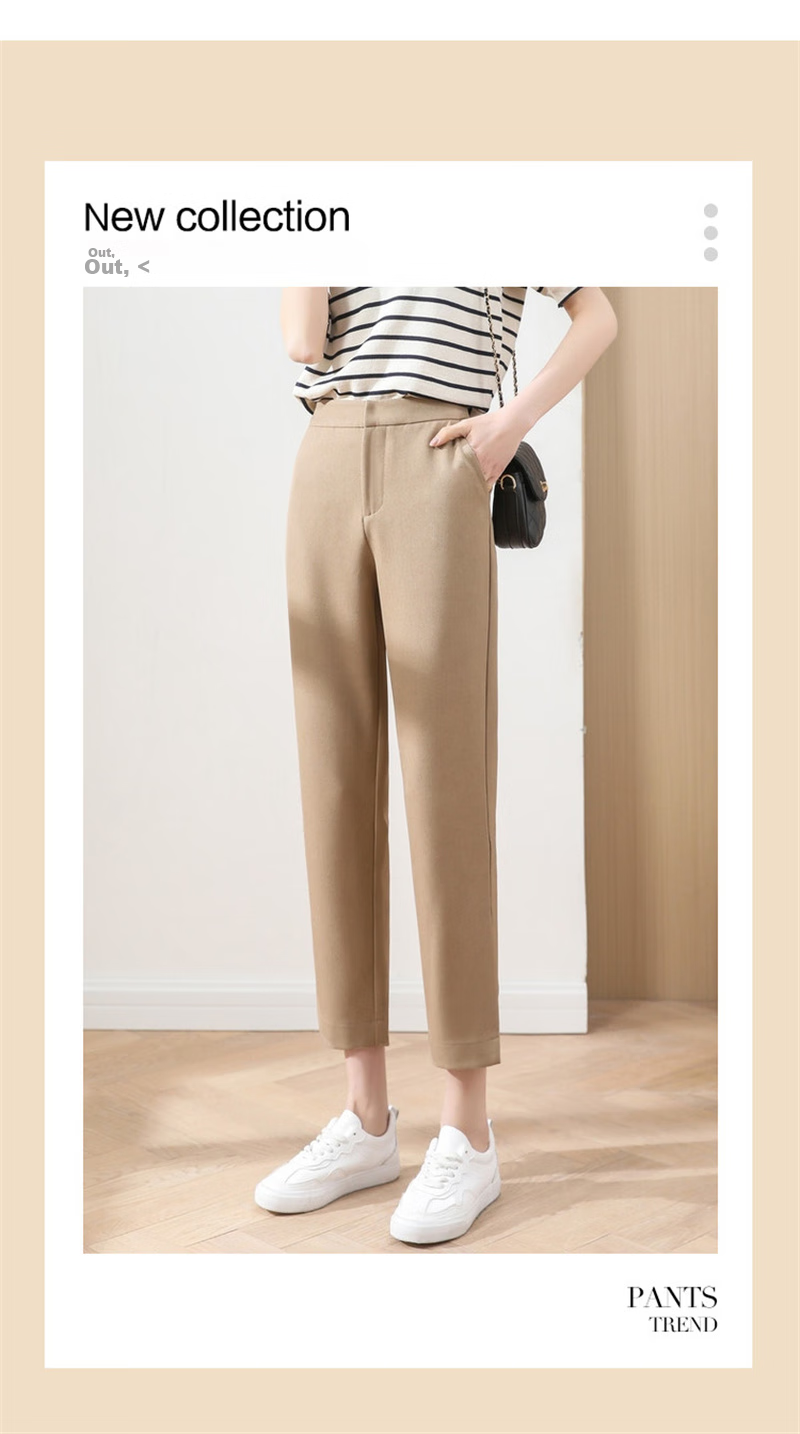 Dme Cropped Pants for Spring And Autumn, New Straight-Leg Suit Pants with Fake Pockets, Casual Trousers for Women, Khaki, S 4