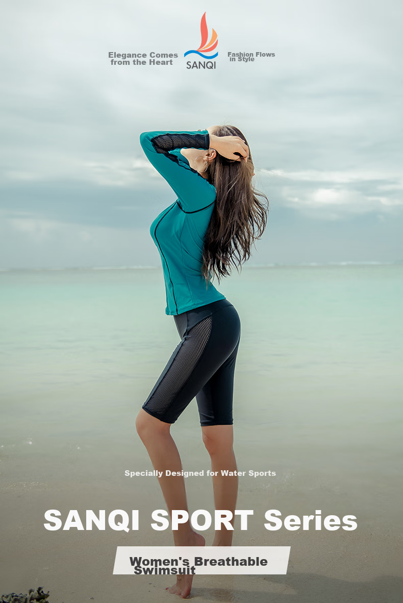Sanqi Women's Two-Piece Swimsuit with Long Sleeves And Boyshorts, Slimming, Tummy Control, Plus Size, Conservative Sports Style, for Hot Springs And Beach, Green XXL 1