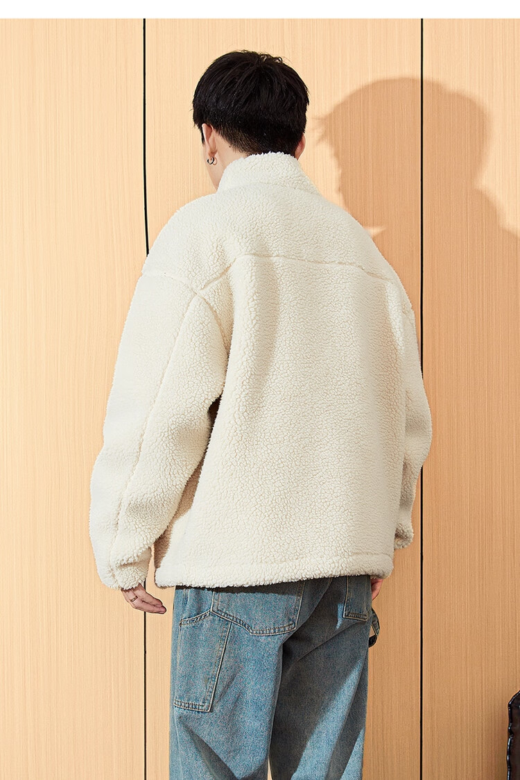 TonLion Autumn And Winter Stand-Collar Front Chest Pocket Sleeve Small Label Relaxed Fleece-Like Lambswool Short Thick Coat 11