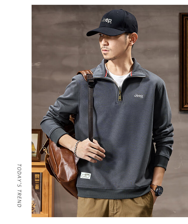JEEP Spring And Autumn 2026 New Men's Sweatshirt with Lapel Collar, Versatile Casual Jacket, Loose-Fitting Sports Polo Collar Top for Men's Wear 16