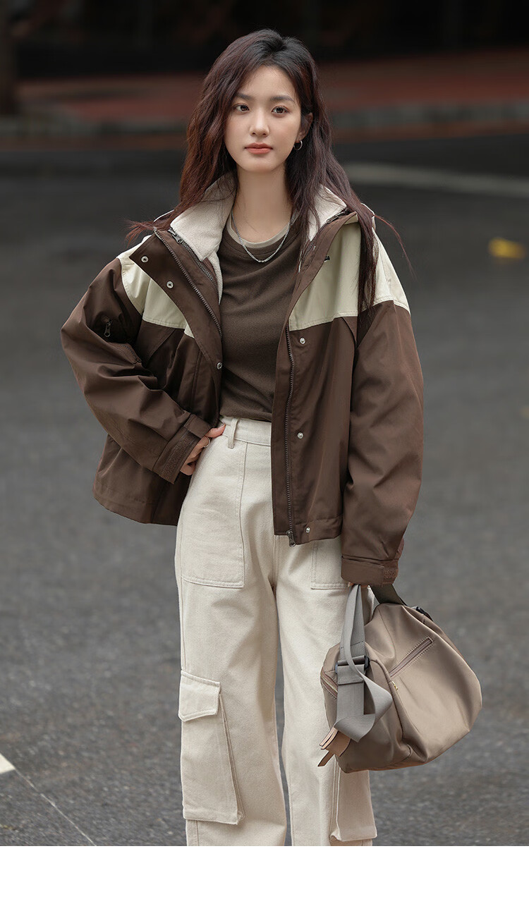 DME Workwear Two-Piece Set Winter Color-Block Detachable Fleece-Lined Jacket for Women 5
