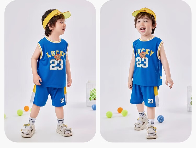 Dudujia Baby Quick-Dry T-Shirt Set, Summer Boys' Basketball Outfit, Stylish Children's Short-Sleeve Shorts Two-Piece Set, Blue, Size 100 5