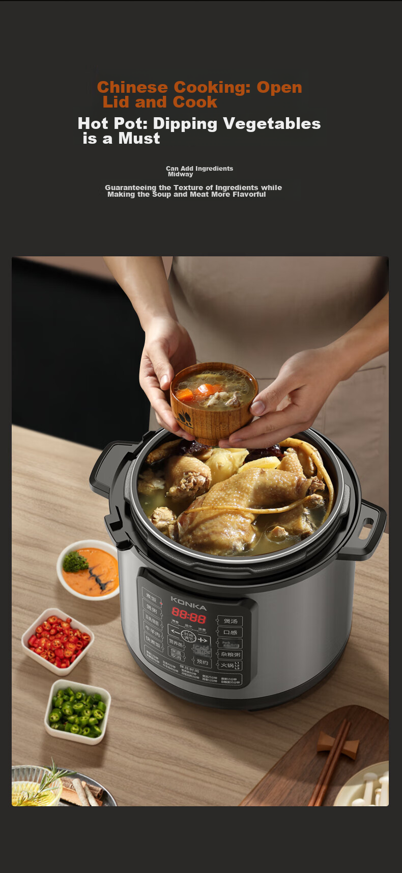 KONKA Electric Pressure Cooker, 5L Multi-Functional Household Electric Pressure Cooker with Non-Stick Inner Pot, High-Pressure Rice Cooker with Smart Reservation Function, KYLG-5006E 7