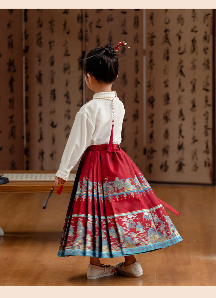 Menghu Jiangshan Hanfu Girls' Spring And Autumn Ancient Costume Children's Chinese Style Boys' Ming Dynasty Horse-Face Skirt Set Black Skirt Size 90 9