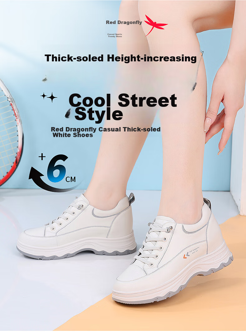 RED DRAGONFLY Women's White Sneakers, Petite Thick-Soled Height-Increasing Brand Casual Shoes, Ins Platform Board Shoes for Women C0TTN05121 1