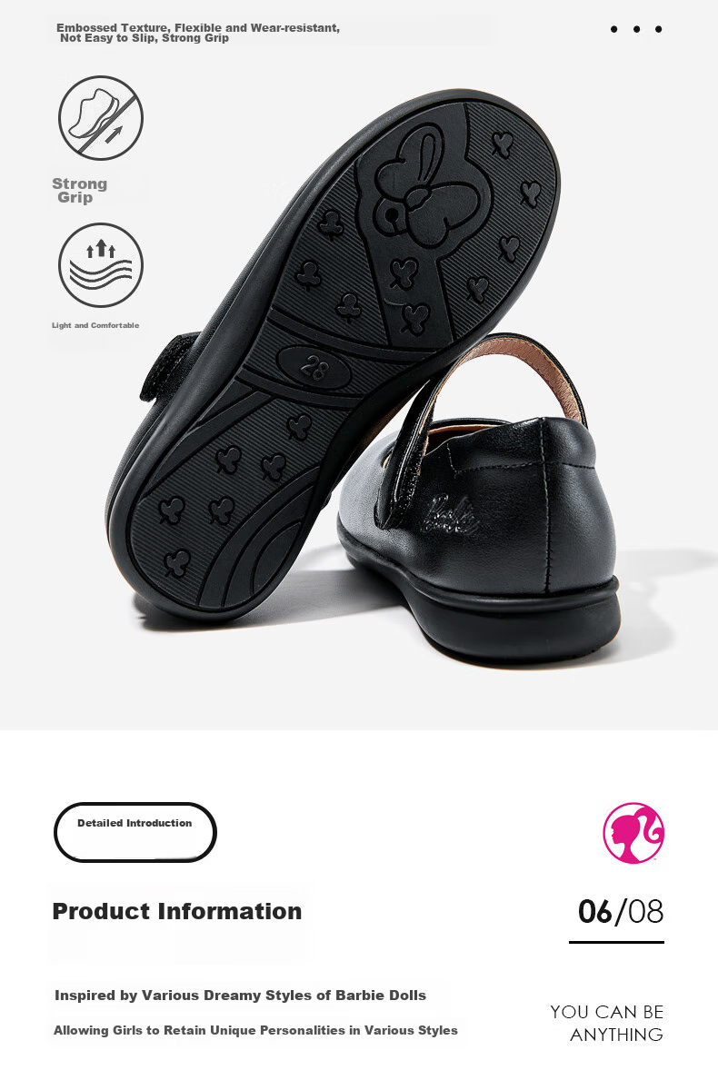 Barbie Girls' Spring And Autumn Single-Lined Black Leather Shoes, Classic School Performance Leather Shoes for Students DA6563 Black Size 29 9