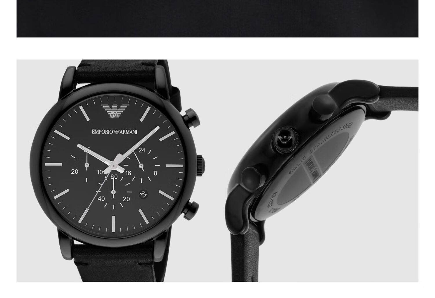 EMPORIO ARMANI Men's Black Knight Series Watch, Glossy Black Leather Strap Casual Quartz Watch Birthday Gift AR1918 3