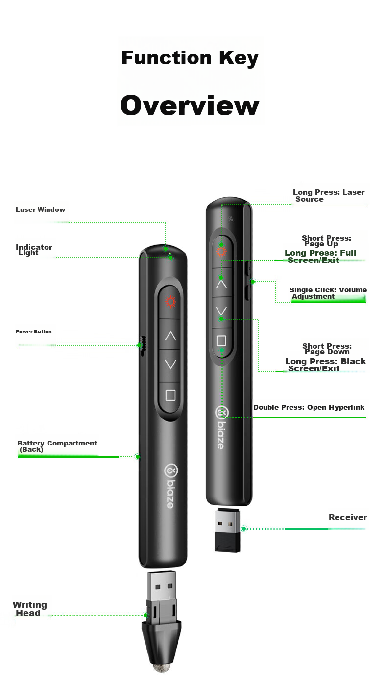 BIAZE Red Light PPT Page-Turning Pen with Touch Control And Writing Function, Laser Pointer for Teachers, Projection Remote Control Pen, Multimedia Presentation Tool, Demonstrator, AA Battery Model Suitable for Seewo Whiteboard 16
