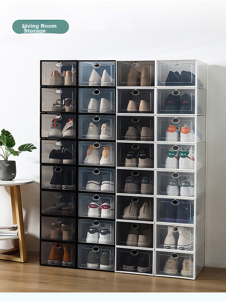 Baicaoyuan Thickened Shoe Box, Transparent Drawer-Style Shoe Storage Box, Shoe Cabinet Storage Box, Simple Shoe Rack, White, 16 Pieces 18