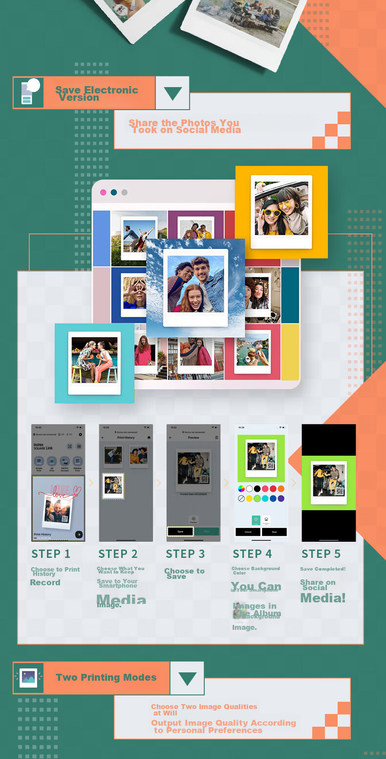 INSTAX Fuji INSTAX SQUARE Link Instant Camera, Smartphone Photo Printer, Mountain White, for Students And Home Use 12