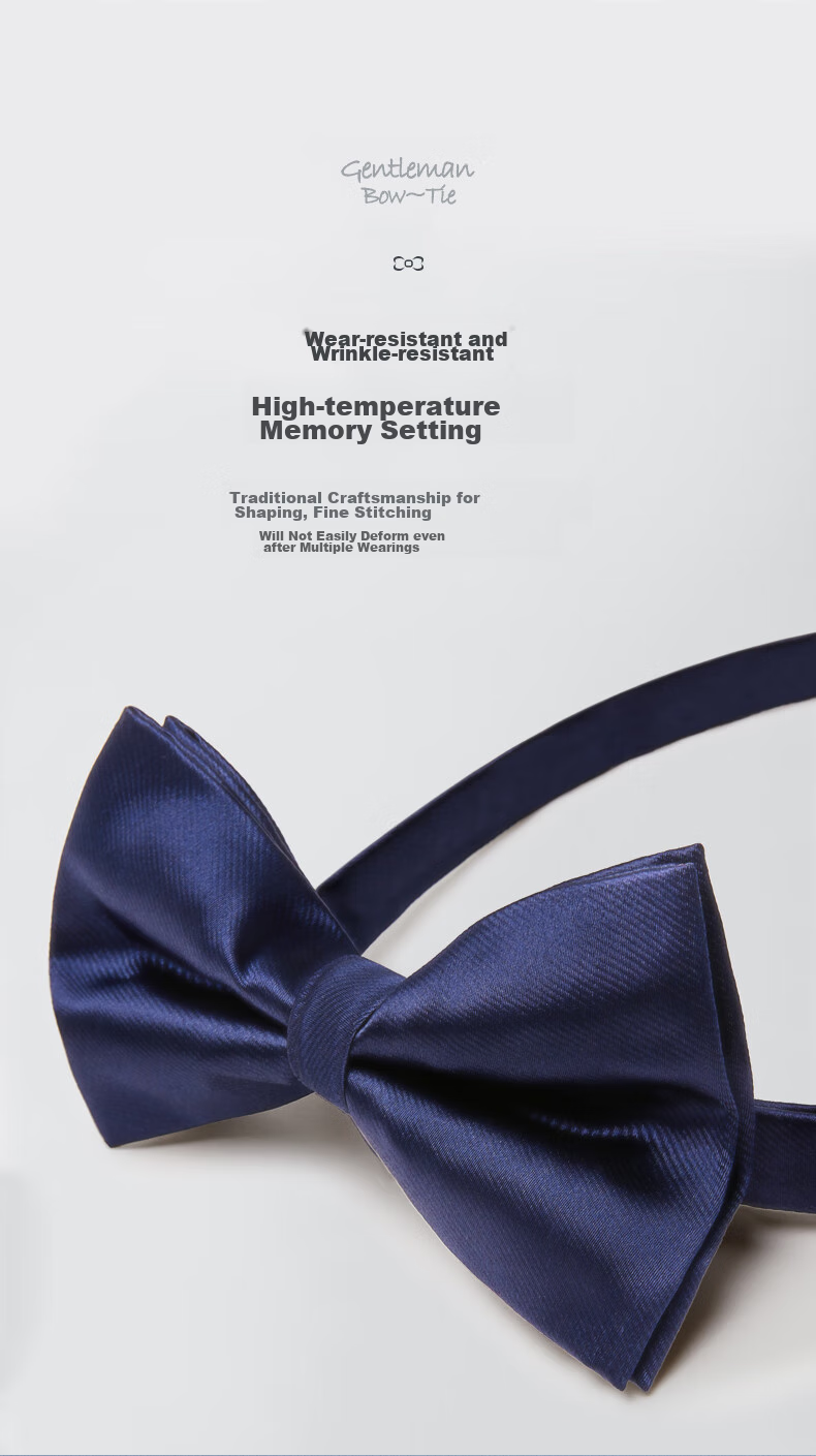 Luomeng Men's Bow Tie, Formal Wear for Groom's Wedding, Fashionable Bow Tie, Solid Color Bow Tie, Navy Blue 5