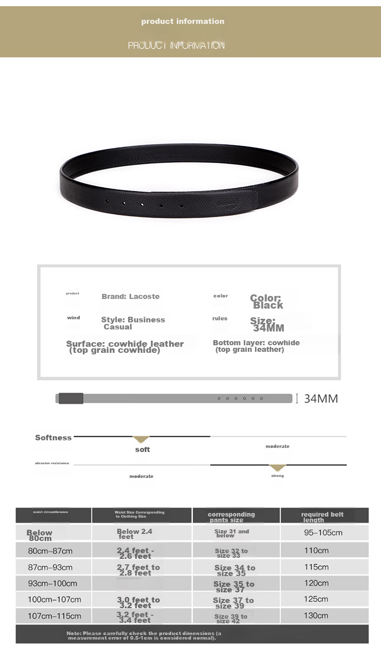 CROCODILE Men's Belt, Top-Grain Leather, No Pin Buckle, with Holes, Casual Belt for Men, Waist Belt ZT068 9