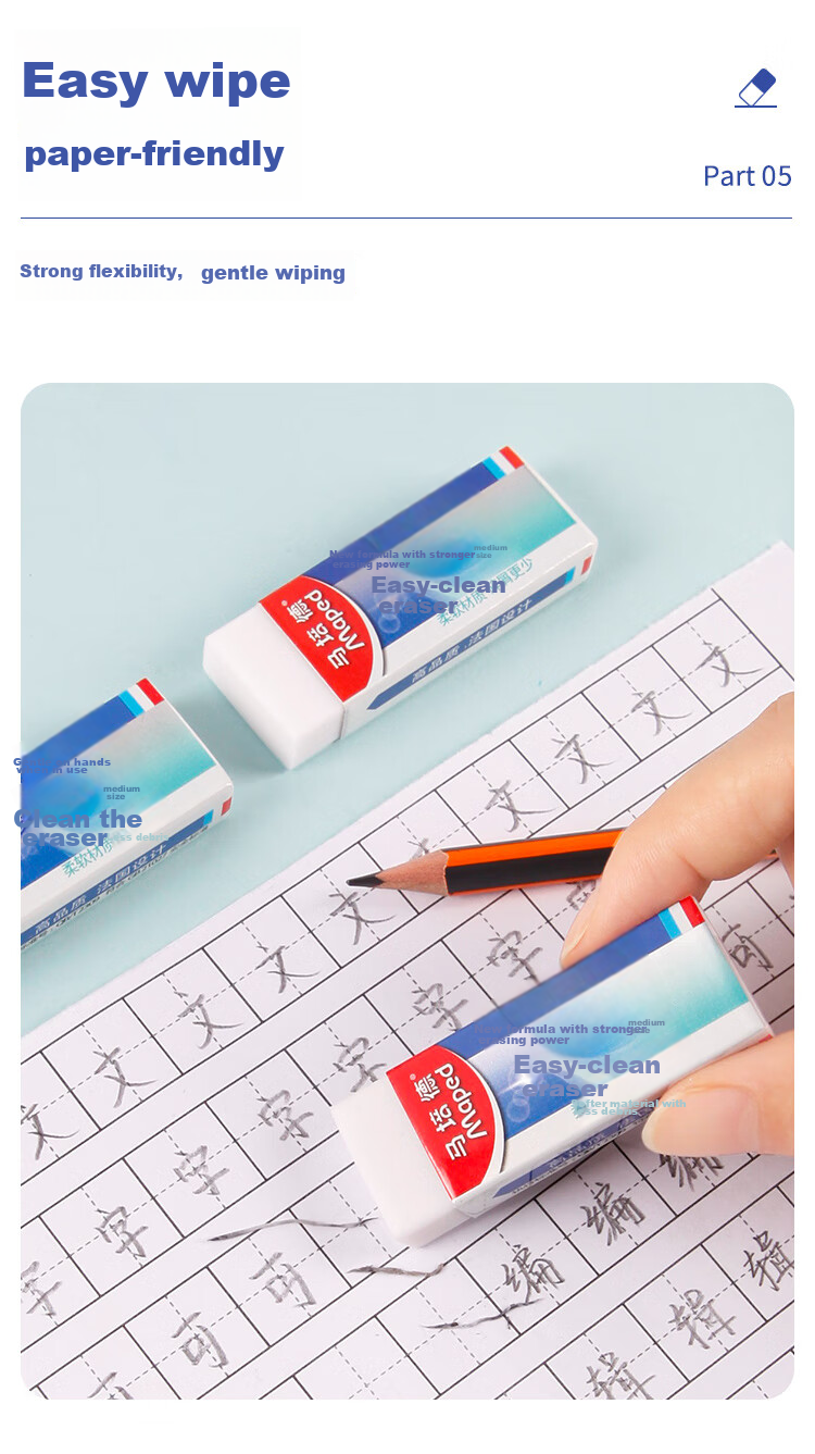 Maped Erasable Eraser Medium Size 2 Pieces, Student Drawing Exam Art Eraser, Clean with Less Residue, No Trace, for Primary School Students, Xiangpei Children's Stationery 105822CH 7