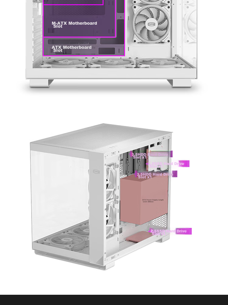 PCCOOLER Fenghua B310 Black Computer Case (MATX/Glass Side Panel/Supports 360mm Water Cooling/Large Ventilation Mesh) 9