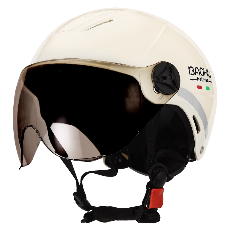 Baohu Helmet 3C Certified Electric Motorcycle Helmet Unisex Half Helmet Four Seasons Universal Safety Cap 376 Cream White (Sun Protection Short Visor) One Size