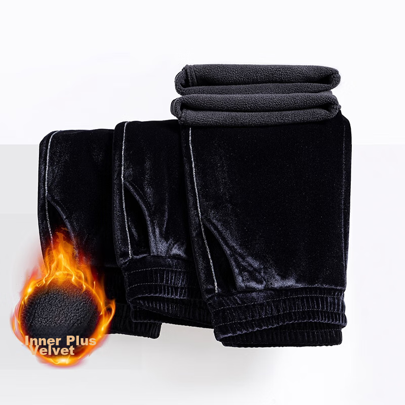 Hengyuanxiang Middle-Aged Mom's New Winter Fleece-Lined Pants, Thickened Loose Straight-Leg Casual Trousers, Grandma's Elastic High-Waist Pants 6