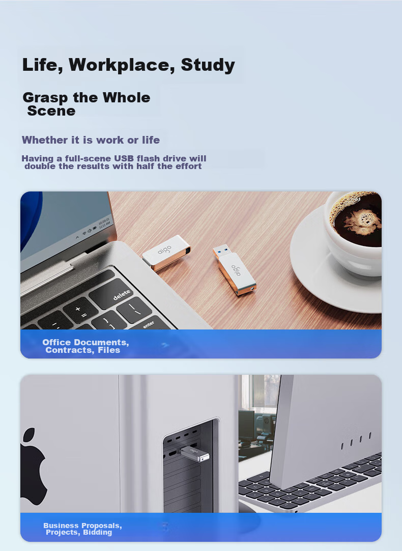 Aigo 128GB USB3.2 Flash Drive, High-Speed Office Computer USB Drive, Read Speed 220MB/s, Customizable Metal USB Drive, Large Capacity Storage USB Drive, U330 Series 4