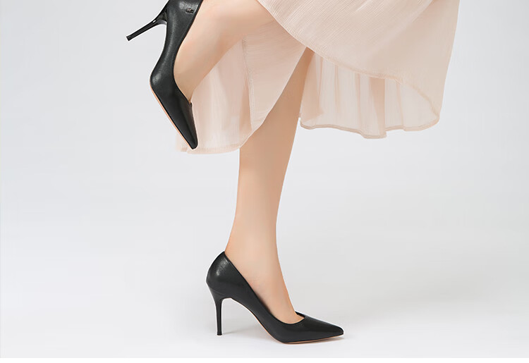 SPIDER KING Women's High Heel Shoes Stiletto Commuter Pointed Toe Versatile Professional Work Leather Shoes Black Size 38 7