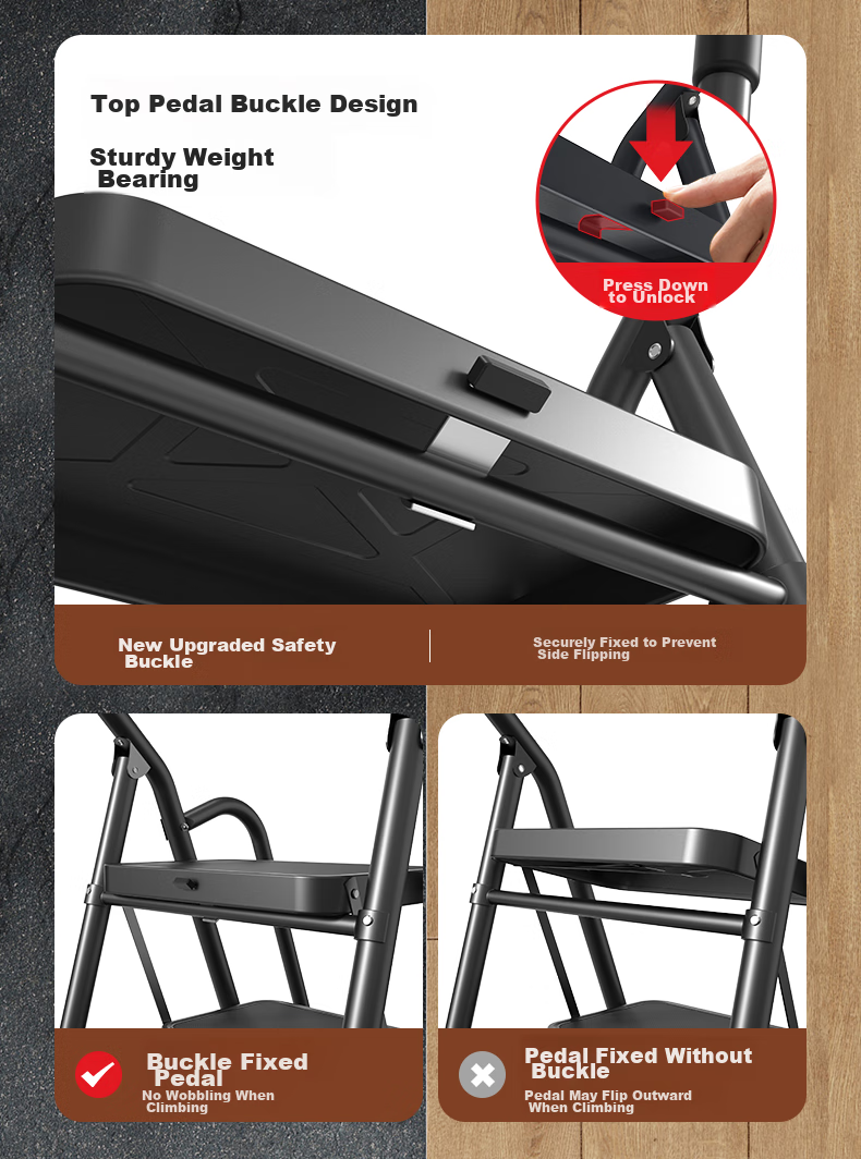 DU PONT Household Folding Step Ladder, 5-Step Thickened Carbon Steel Safety Ladder with Handrails 11