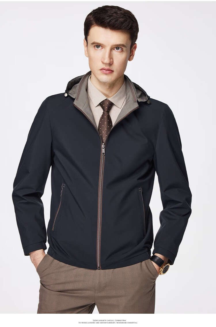 FIRS Jacket, Double-Sided Wear, Hooded, Detachable Stand Collar, Contrasting Colors, Spring Business Commute, Soft Breathable Comfortable Casual Coat 9
