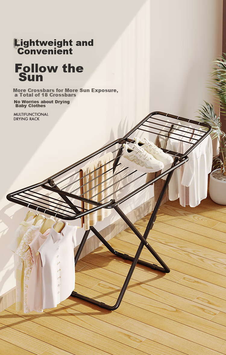QIAONAMEI Foldable Clothes Drying Rack, No Installation Required, Balcony Quilt Drying Stand, Clothes Hanger, Model 4262 4