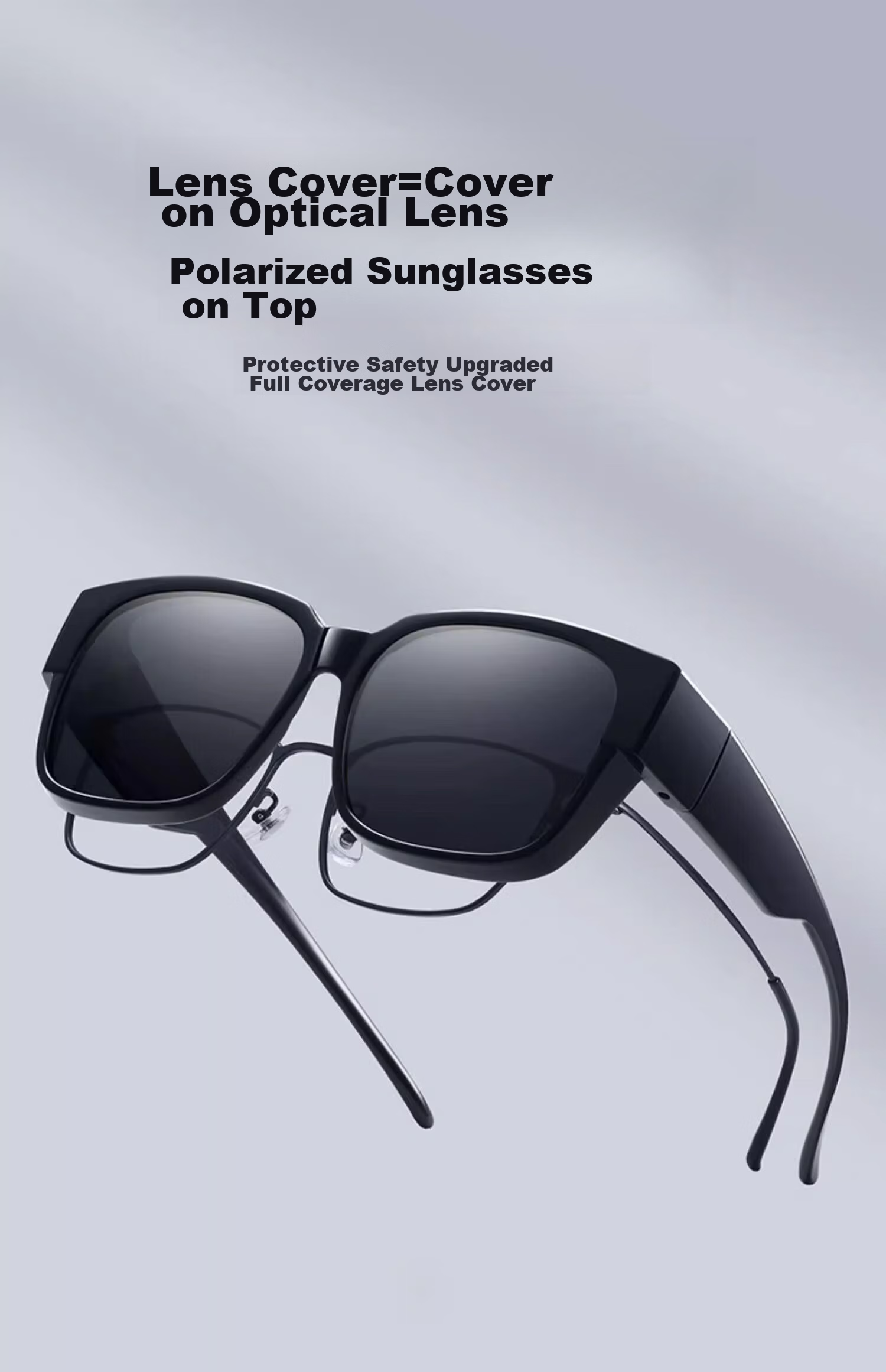 Boshide Sunglasses Clip-On, Sunglasses, Clip-On for Myopia Glasses, Driving Polarized Sunglasses, Bright Black Frame with Gray Polarized Lenses 5