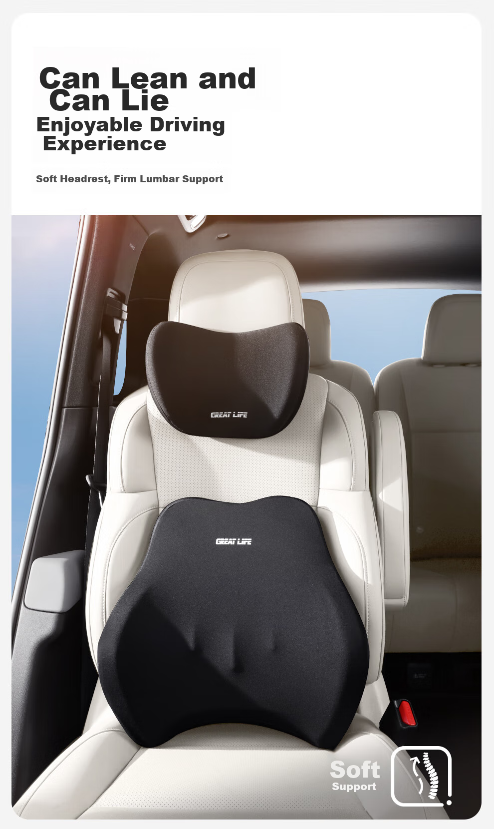 GREAT LIFE Car Headrest And Lumbar Support Set with Memory Foam Neck Pillow And Waist Cushion, In-Car Neck Protection And Lumbar Support Pad 6