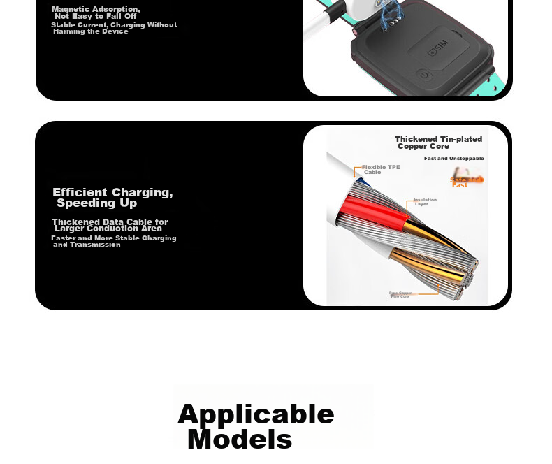ESCASE Smartwatch Charger Compatible with Q1R/Q1A/Q2A/D2/D3/Z2Y/Z2S/Z3/Z3D/Z5/Z5Q/Z5AQ/Z5Q/Z5Pro/Z6 Models 12