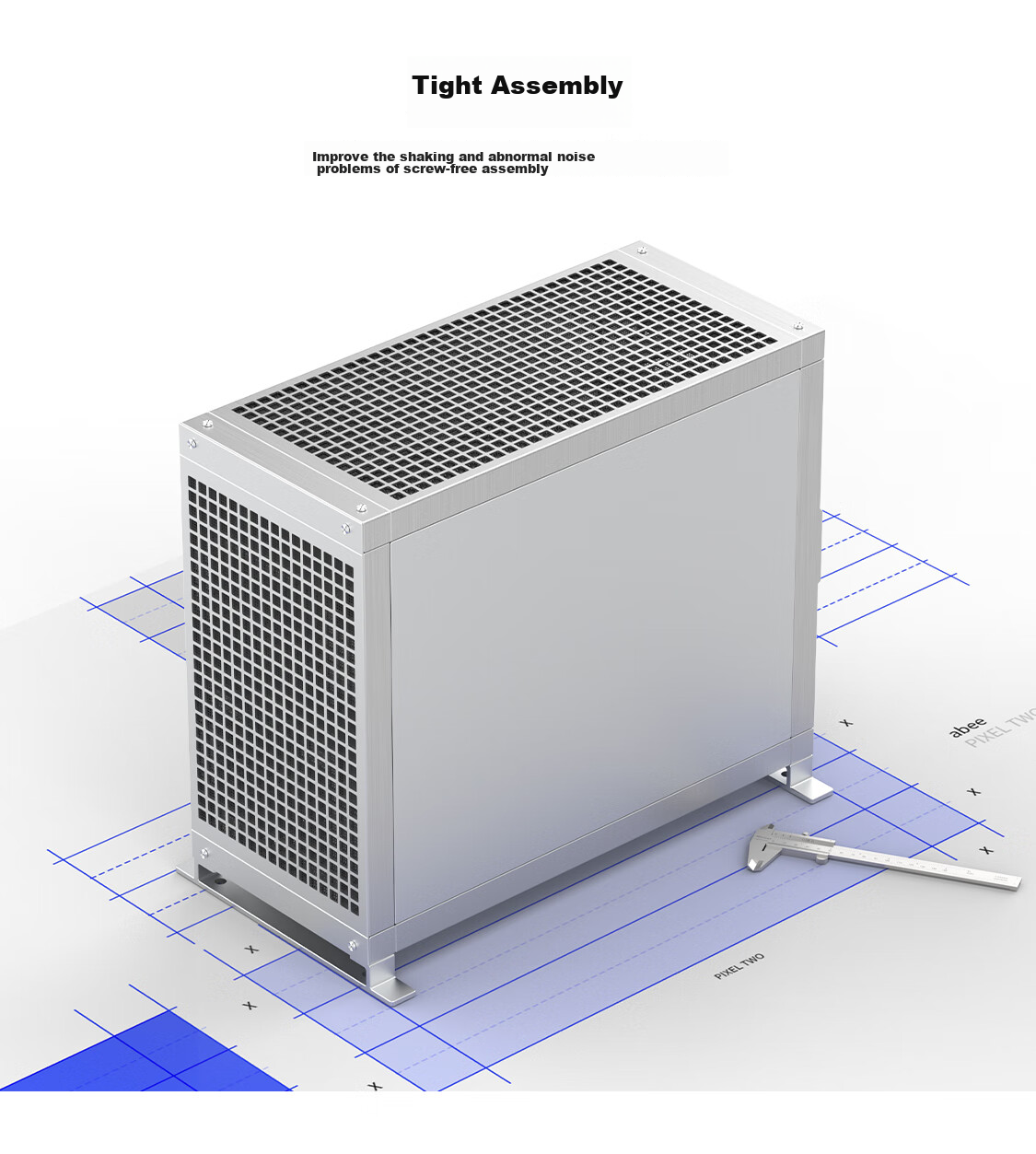 Abee PIXEL TWO All-Aluminum Computer Case, Silver with Aluminum Side Panel, Compatible with 4090 & 5090/Double 360mm Radiator Positions/E-ATX & EEB Motherboard/CNC Precision Machining 4
