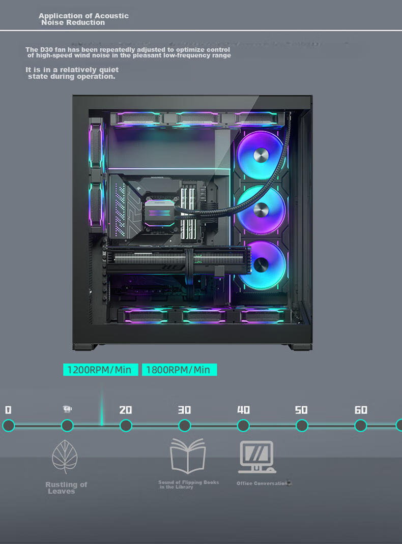 PHANTEKS D30 Building Block Version Anti-Leaf 14cm Case Water Cooling Radiator ARGB Temperature Control Fan (30mm Thick / Hidden Screw Holes / Wireless Cable Connection / Single Package / Black) 8