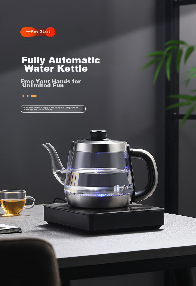 Biooner Fully Automatic Electric Kettle with Water Inlet, Glass Kettle, Tea Table Dedicated Integrated Tea Table, Coffee Table, Tea Brewing Utensils, Electric Tea Stove XT-301 Silver Gray Single Burner 1L 2
