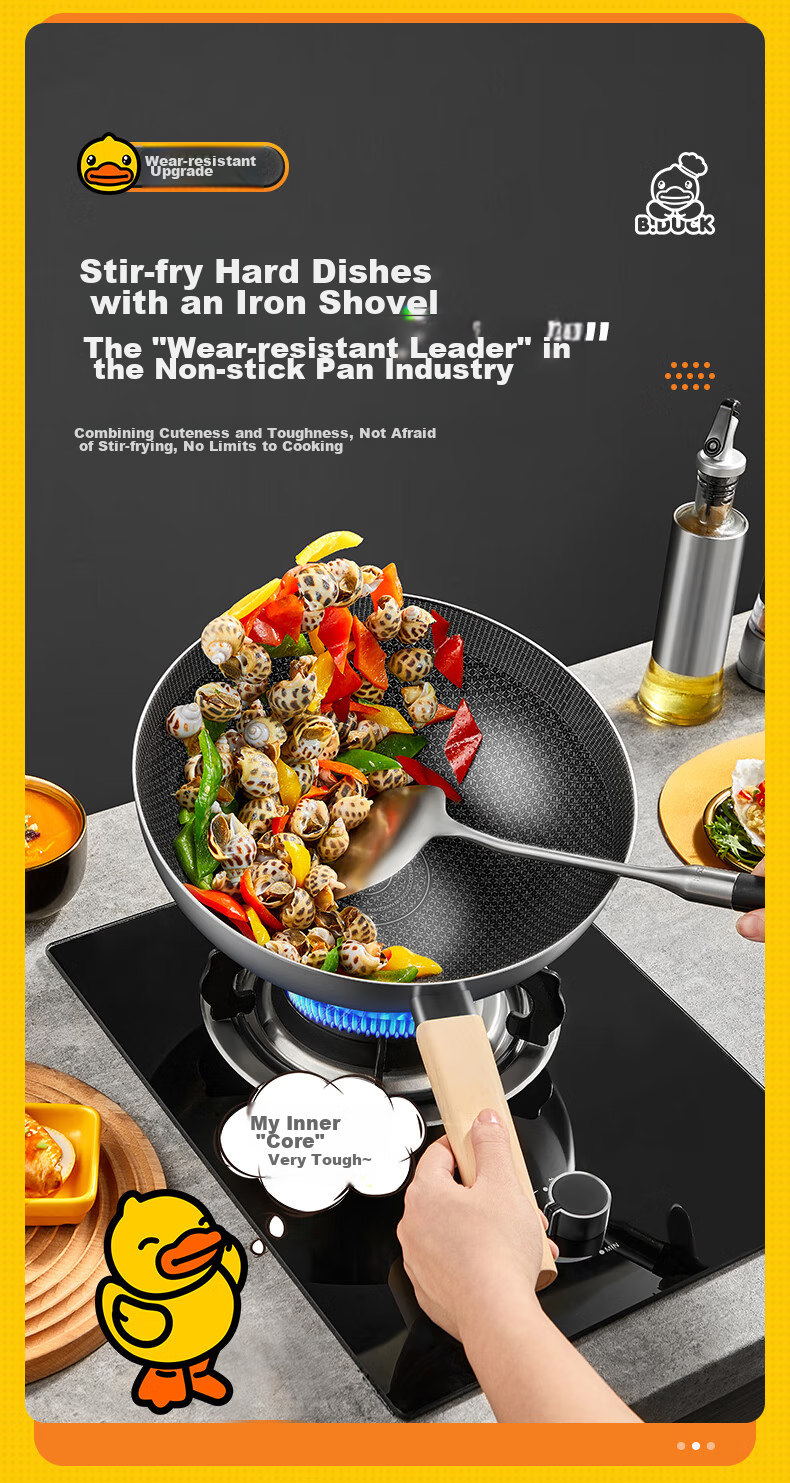 COOKER KING 316 Stainless Steel Wok 32cm Non-Stick Flat Bottom Frying Pan Compatible with Gas Stove, Induction Cooker And Electric Cooktop 6
