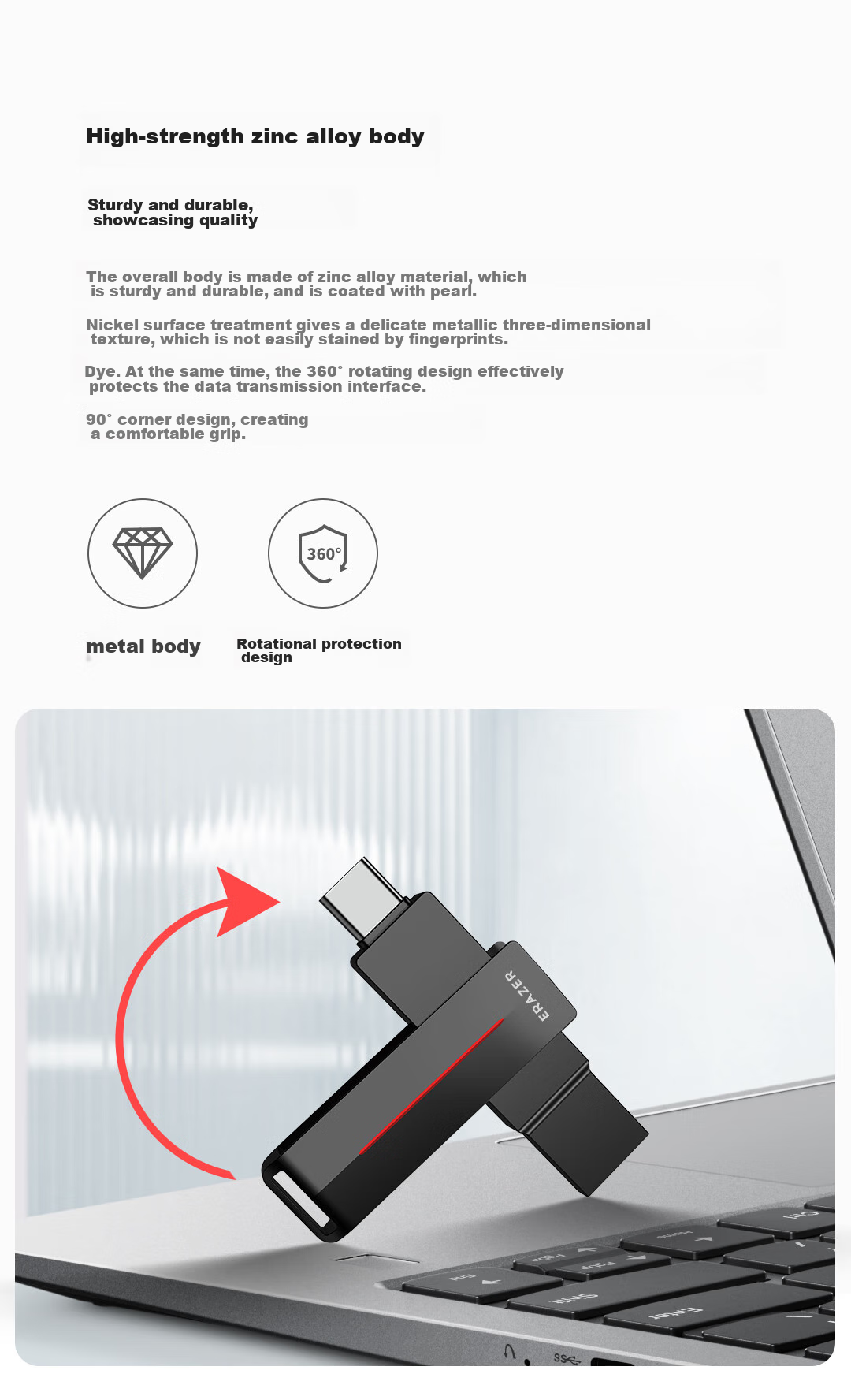 Lenovo Invests in Brand Yinengzhe 32GB Type-C USB3.2 Flash Drive F500, Silver, Read Speed 150MB/s, Dual Interface for Phones And Computers, Office Business USB Drive 5