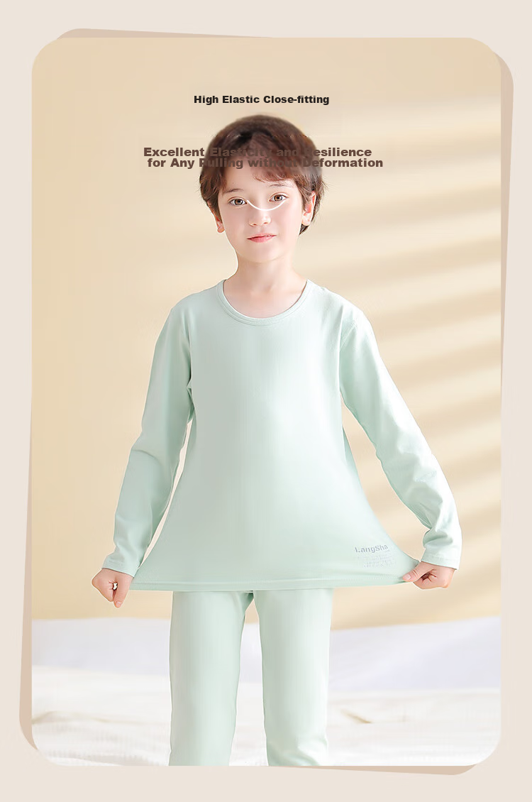 Langsha Children's Pajamas for Boys And Girls, All-Season Lycra Elastic Sleepwear for Older Kids, Baby Solid Color Youth Home Wear Underwear Set 5