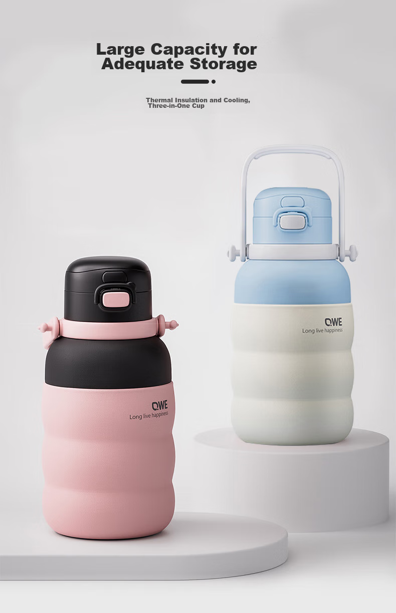 QWE Double-Insulated Water Bottle, 500ml, Cherry Blossom Love Pink, Straw Cup, Stylish Design, Temperature-Controlled, Portable Carrying Handle 1