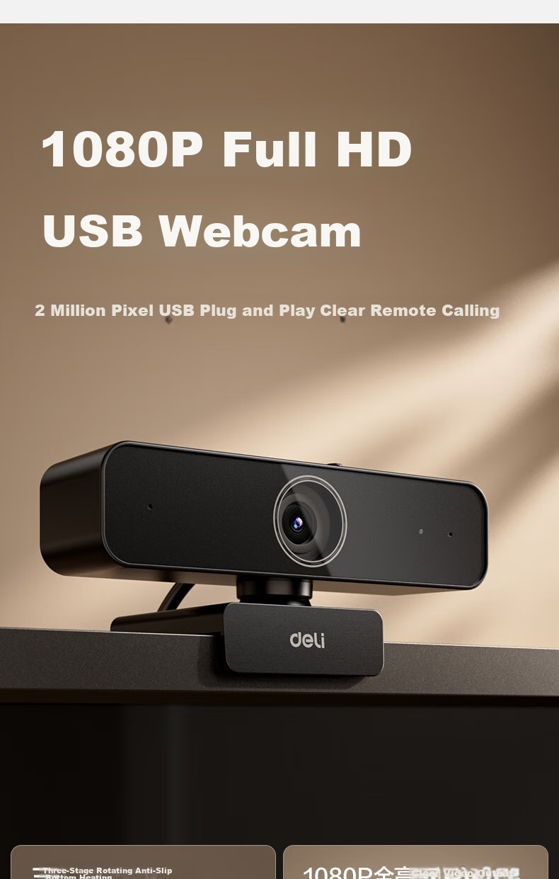 Deli Computer Webcam with Microphone, HD 1080P Wide-Angle USB External Camera for Live Streaming, Video Conferencing, Office Calls, Home Use, MM101 2