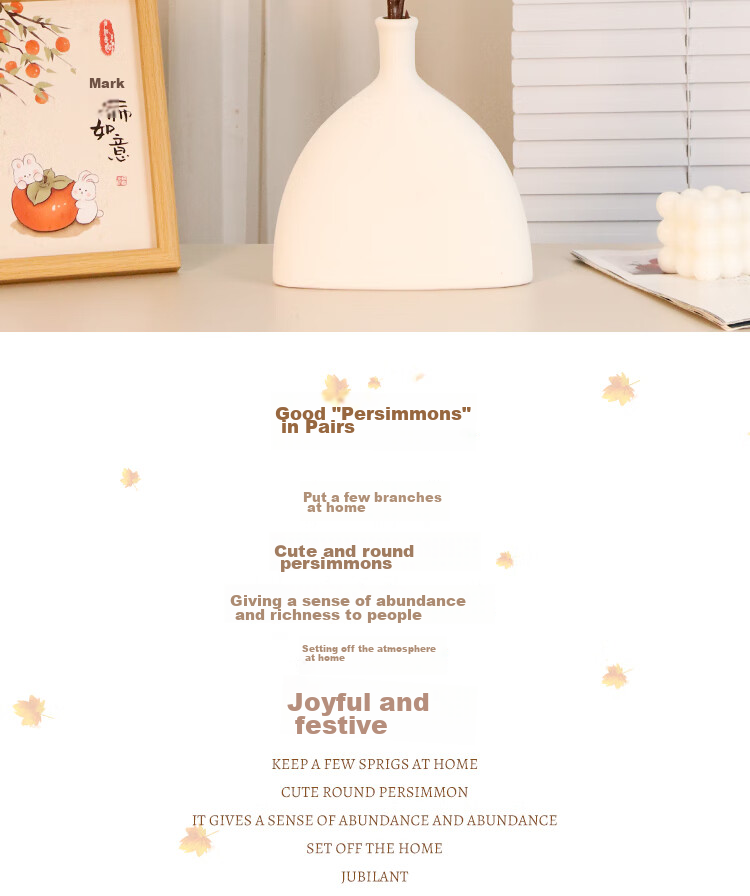 Shengshitaibao Vase Set, Persimmon Flower Arrangement, Housewarming Decoration, Living Room Fake Flowers And Fruits, Everything Goes Well + Flat Bottle 2