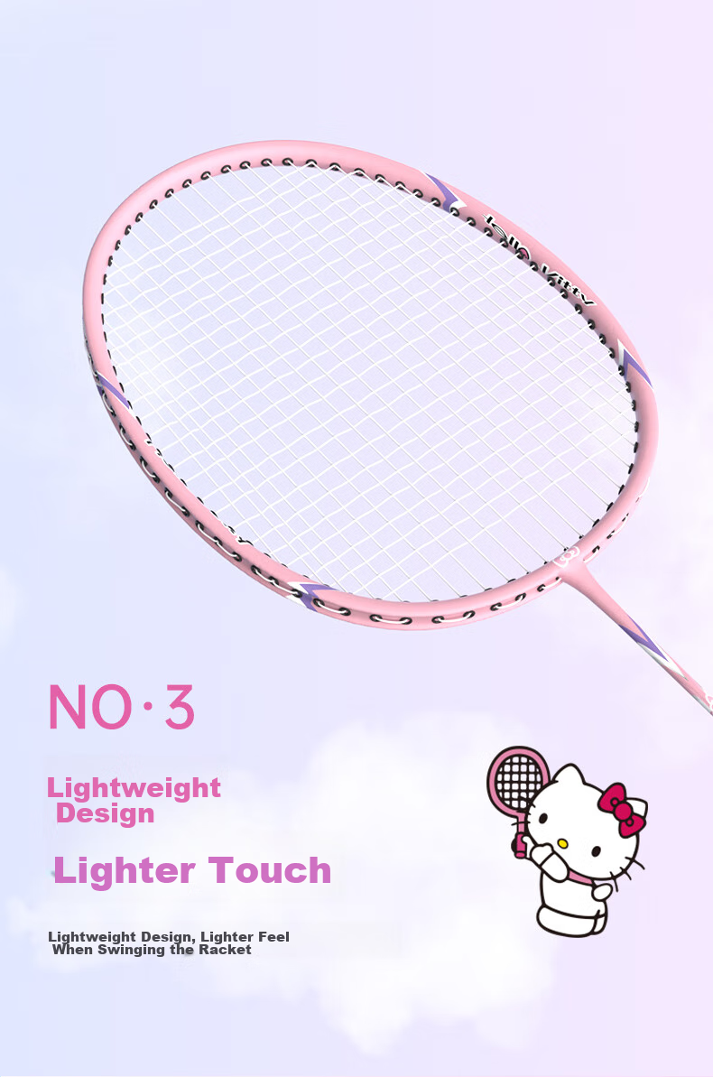 Mesuca Badminton Racket, Ultra-Light Carbon Fiber Pair, Entry-Level Training for Women, One Set - Hello Kitty 3