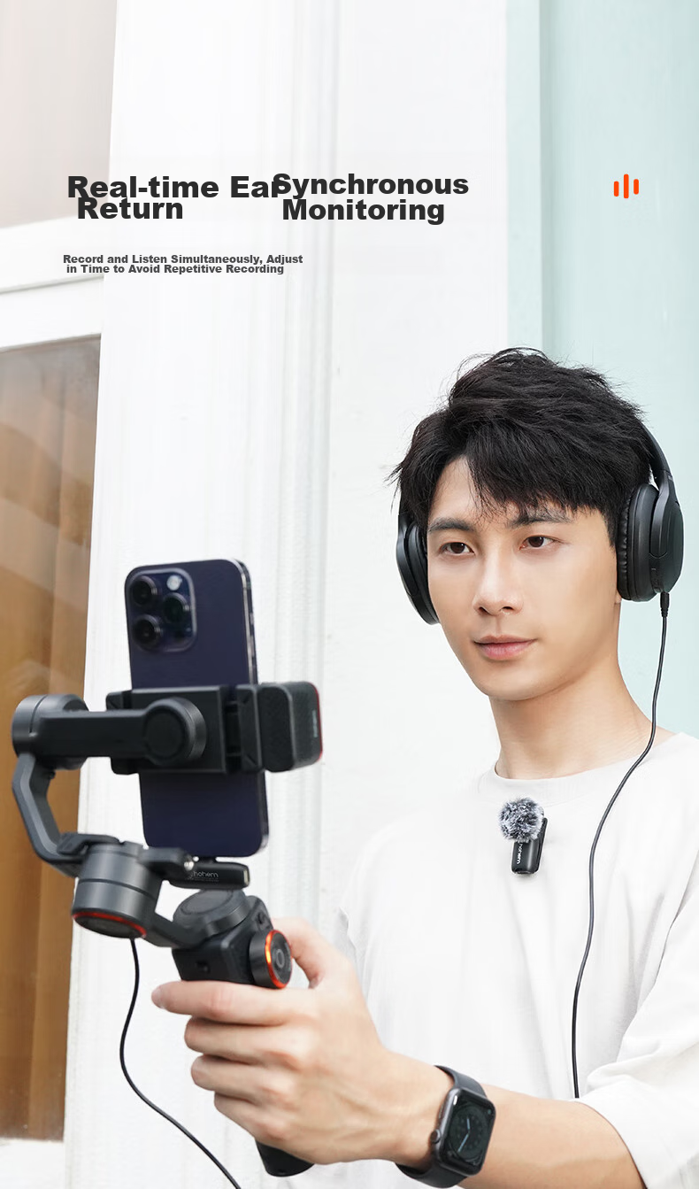 Hohem Mic01 Wireless Microphone, Clip-On Microphone for Live Streaming, Audio Pickup Device for Mobile Phones, Streamer Equipment, Douyin Short Video Recording, Noise Reduction Camera, Compatible with Apple 16 And Android 23